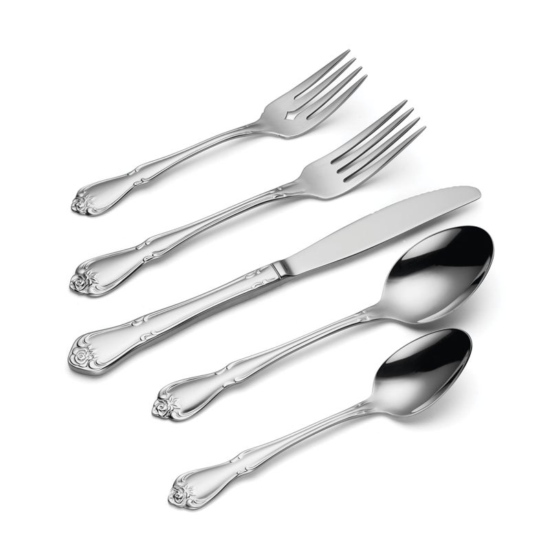 Oneida True Rose 45 Piece Everyday Flatware, Service for 8, 18/0 Stainless Steel, Silverware Set, Silver - Image 3