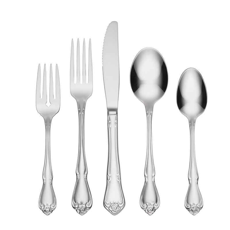 Oneida True Rose 45 Piece Everyday Flatware, Service for 8, 18/0 Stainless Steel, Silverware Set, Silver - Image 1
