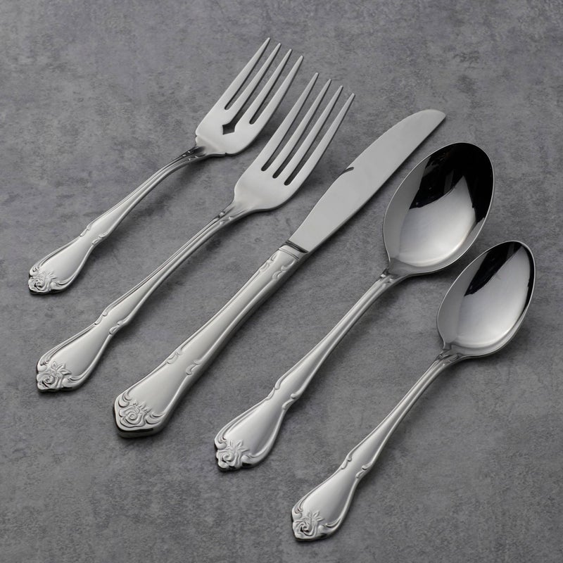Oneida True Rose 45 Piece Everyday Flatware, Service for 8, 18/0 Stainless Steel, Silverware Set, Silver - Image 5