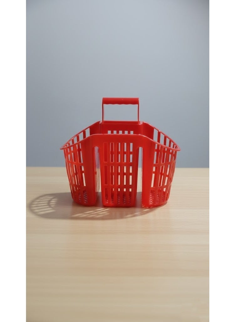 3-Compartment Plastic Cutlery Drainer & Utensil Holder - Kitchen Caddy with Safety Knife Slots & Carry Handle - Fast Drying Design - Red - Image 2