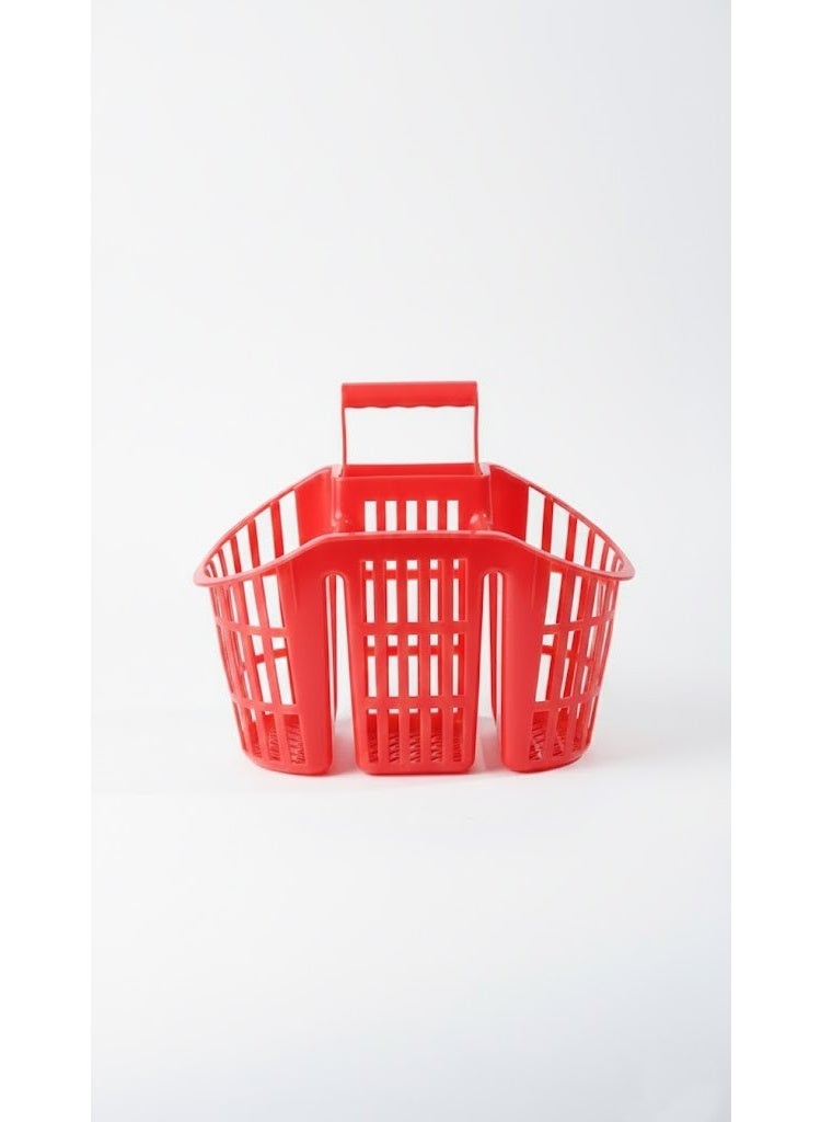 3-Compartment Plastic Cutlery Drainer & Utensil Holder - Kitchen Caddy with Safety Knife Slots & Carry Handle - Fast Drying Design - Red - Image 1