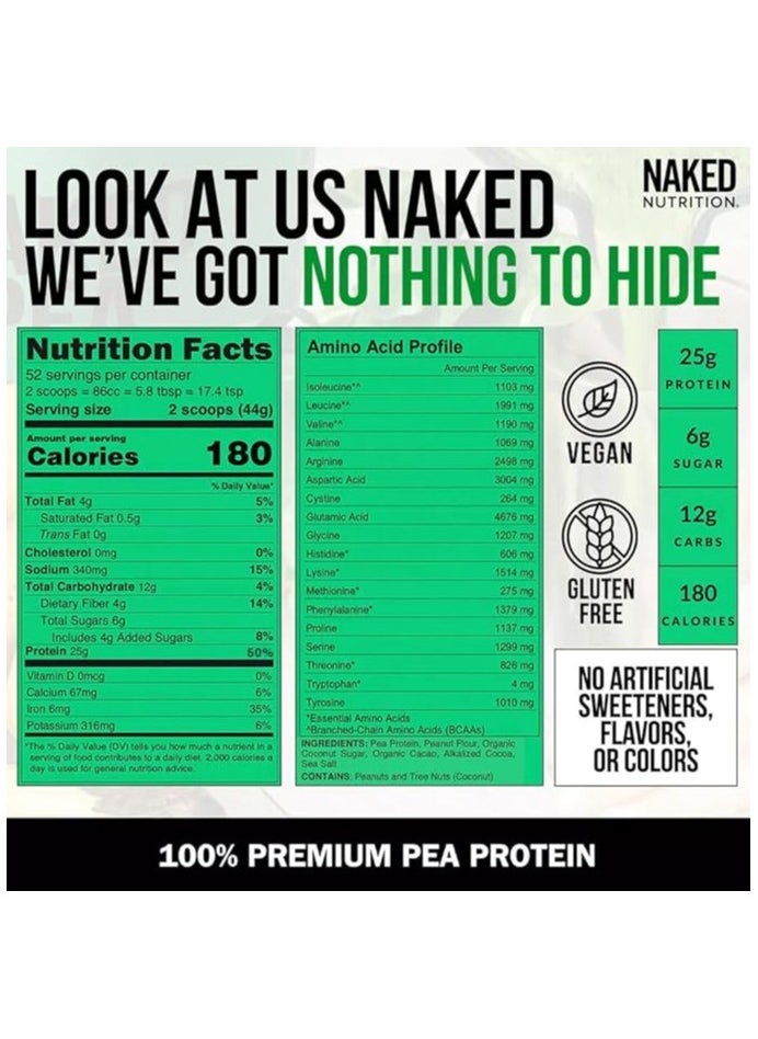 Pea - Chocolate Peanut Butter Protein Organic Cocoa, Organic Coconut Sugar - No GMO, No Soy, and Gluten Free, - 52 Servings
