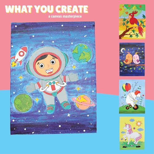 Kalakaram DIY Canvas Painting Kit for Kids – Pre-Printed Designs Wooden Frame Canvas Board with Paint & Brush | Birthday Return Gift | Creative Painting Activity Kit for Children | Ages 4-12 | A4 Size - Space Boy - Image 4