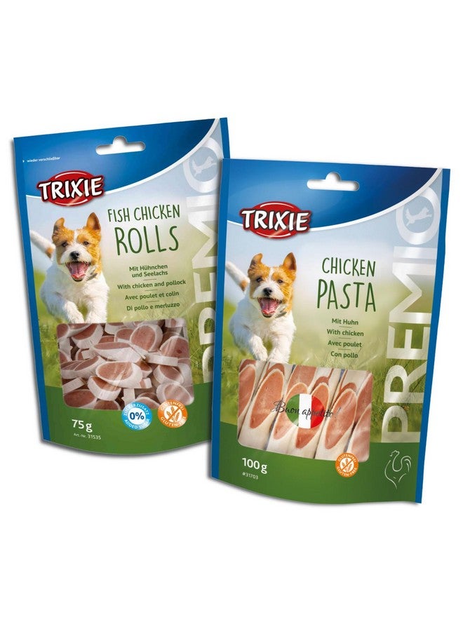Trixie Premio Dog Treats Combo: Fish Chicken Rolls, 75 G And Chicken Pasta, 100 G - Protein Rich, Healthy & Training Snacks For All Dog Breeds - Image 1