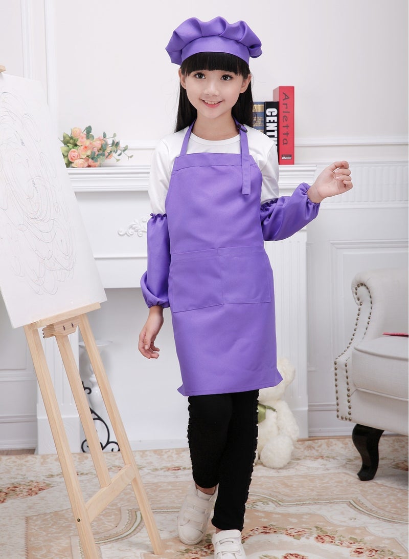 DURKU Girls Kid Apron and Chef Hat Gift Set for Cooking Baking-Little Chef Apron-Kids Baking Set for Girls-Kids Cooking Apron-Cute Child Apron Purple XL  - Image 1