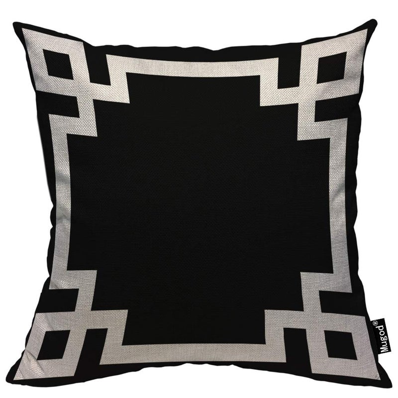Mugod Greek Key Border Pillow Cases Cute Bold Chic Geometric Stripes Black and White Throw Pillow Cover Cotton Linen Indoor 18x18 Inch Square Cushion Cover for Office Sofa Couch - Image 1
