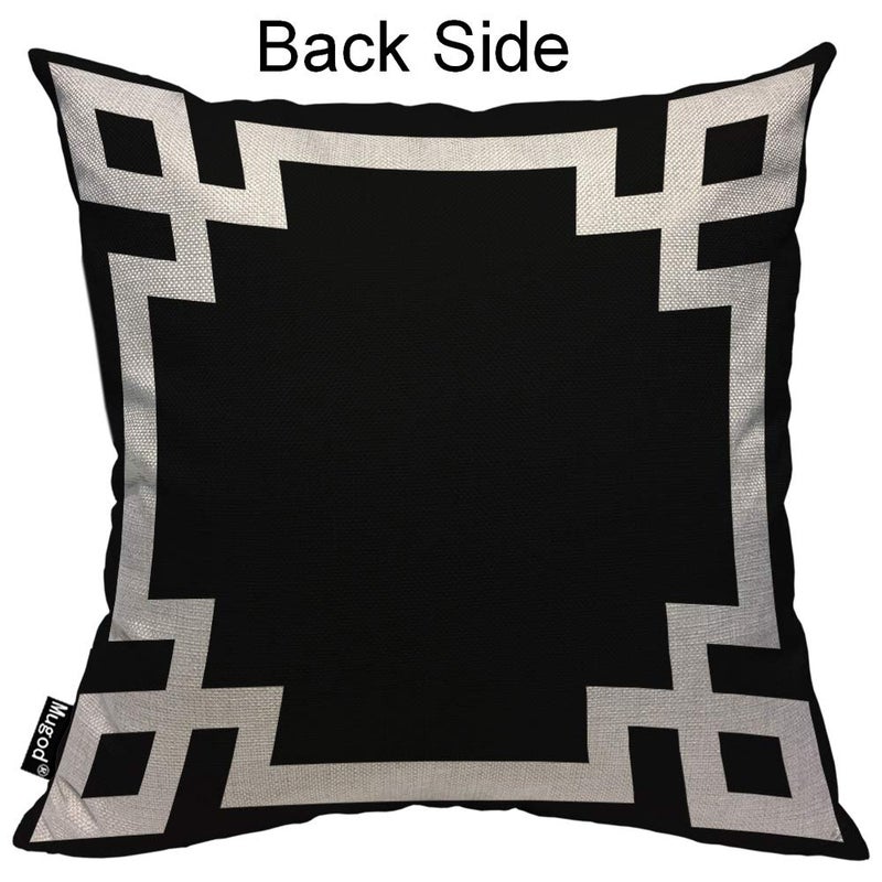 Mugod Greek Key Border Pillow Cases Cute Bold Chic Geometric Stripes Black and White Throw Pillow Cover Cotton Linen Indoor 18x18 Inch Square Cushion Cover for Office Sofa Couch - Image 2
