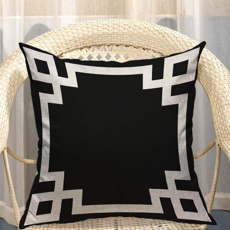 Mugod Greek Key Border Pillow Cases Cute Bold Chic Geometric Stripes Black and White Throw Pillow Cover Cotton Linen Indoor 18x18 Inch Square Cushion Cover for Office Sofa Couch - Image 4