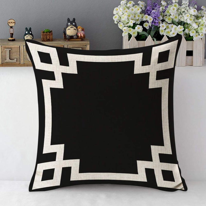 Mugod Greek Key Border Pillow Cases Cute Bold Chic Geometric Stripes Black and White Throw Pillow Cover Cotton Linen Indoor 18x18 Inch Square Cushion Cover for Office Sofa Couch - Image 5