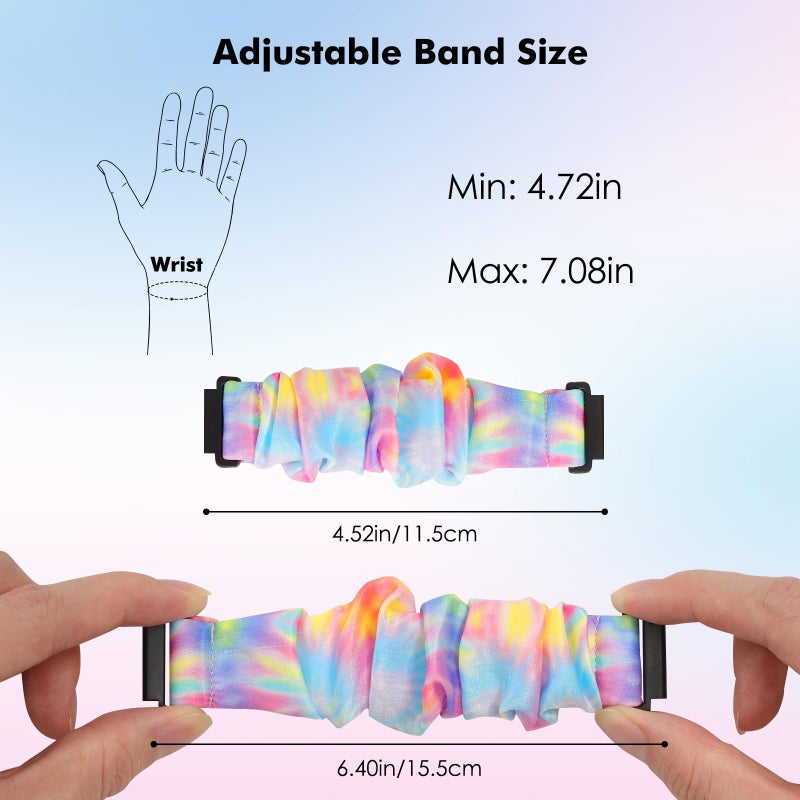 MoKo 3Pack Scrunchie Band Compatible with Gizmo Watch 3 2 1/Gabb Watch 3e 3 2 1/SyncUP Kids Watch, Cute Elastic Replacement Wristband Strap Stretchy Bands for Kids, Purple Pink+Pink Blue+Oil Painting - Image 4