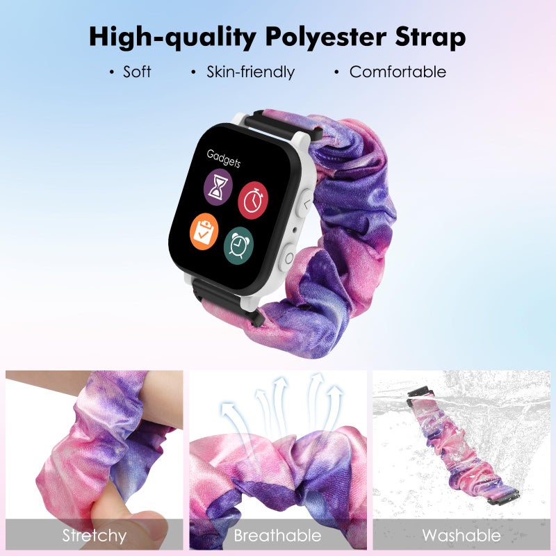 MoKo 3Pack Scrunchie Band Compatible with Gizmo Watch 3 2 1/Gabb Watch 3e 3 2 1/SyncUP Kids Watch, Cute Elastic Replacement Wristband Strap Stretchy Bands for Kids, Purple Pink+Pink Blue+Oil Painting - Image 3