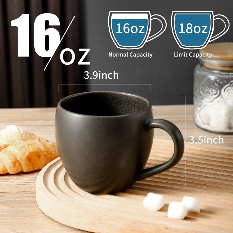 Tikooere Coffee Mugs Set of 4, Stoneware 16 Oz Coffee Mugs for Cappuccino Latte Cocoa and Tea, Ceramic Coffee Cups with Handle,Black Mugs for Housewarming Gifts, Microwave and Dishwasher Safe - Image 3