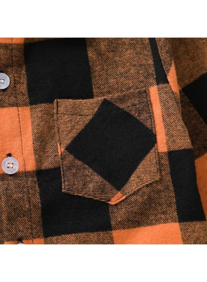MAMAMI Kids Little Boys Girls Baby Long Sleeve Button Down Red Plaid Flannel Shirt Plaid Girl Boy NB-6T(5-6 Years, Orange) - Image 5