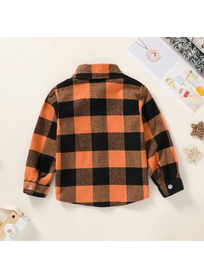 MAMAMI Kids Little Boys Girls Baby Long Sleeve Button Down Red Plaid Flannel Shirt Plaid Girl Boy NB-6T(5-6 Years, Orange) - Image 3