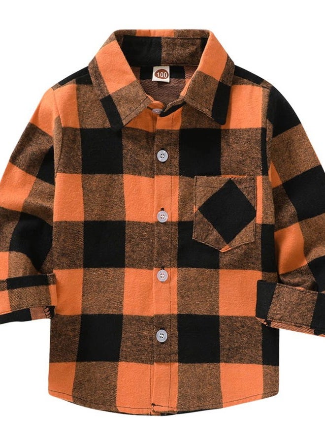 MAMAMI Kids Little Boys Girls Baby Long Sleeve Button Down Red Plaid Flannel Shirt Plaid Girl Boy NB-6T(5-6 Years, Orange) - Image 1