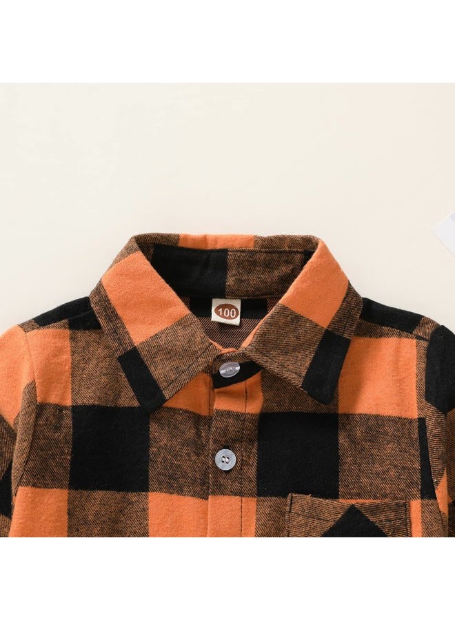 MAMAMI Kids Little Boys Girls Baby Long Sleeve Button Down Red Plaid Flannel Shirt Plaid Girl Boy NB-6T(5-6 Years, Orange) - Image 4