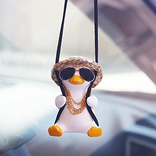 AMIORO Car Mirror Hanging Accessories, Cute Swinging Duck Car Ornament Dashboard Decorations (Mirrors Sunglasses Duck) - Image 1