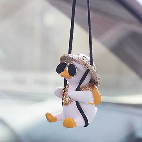 AMIORO Car Mirror Hanging Accessories, Cute Swinging Duck Car Ornament Dashboard Decorations (Mirrors Sunglasses Duck) - Image 3