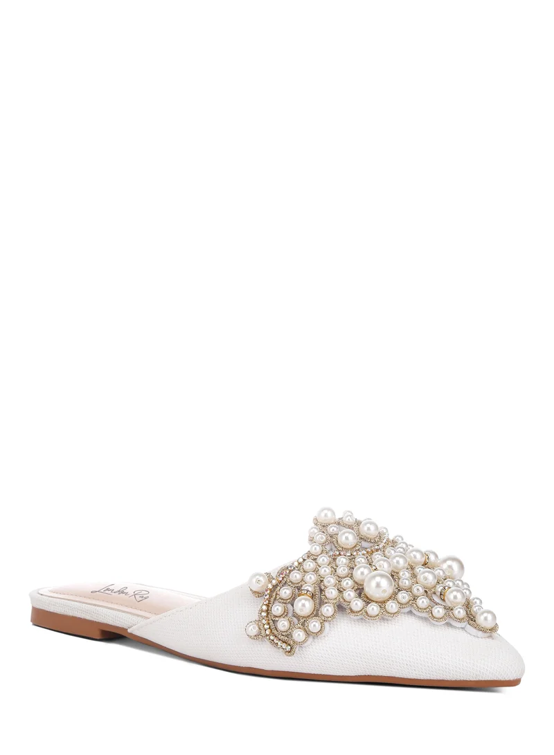 London Rag Embellished delicate pearl Mules in White