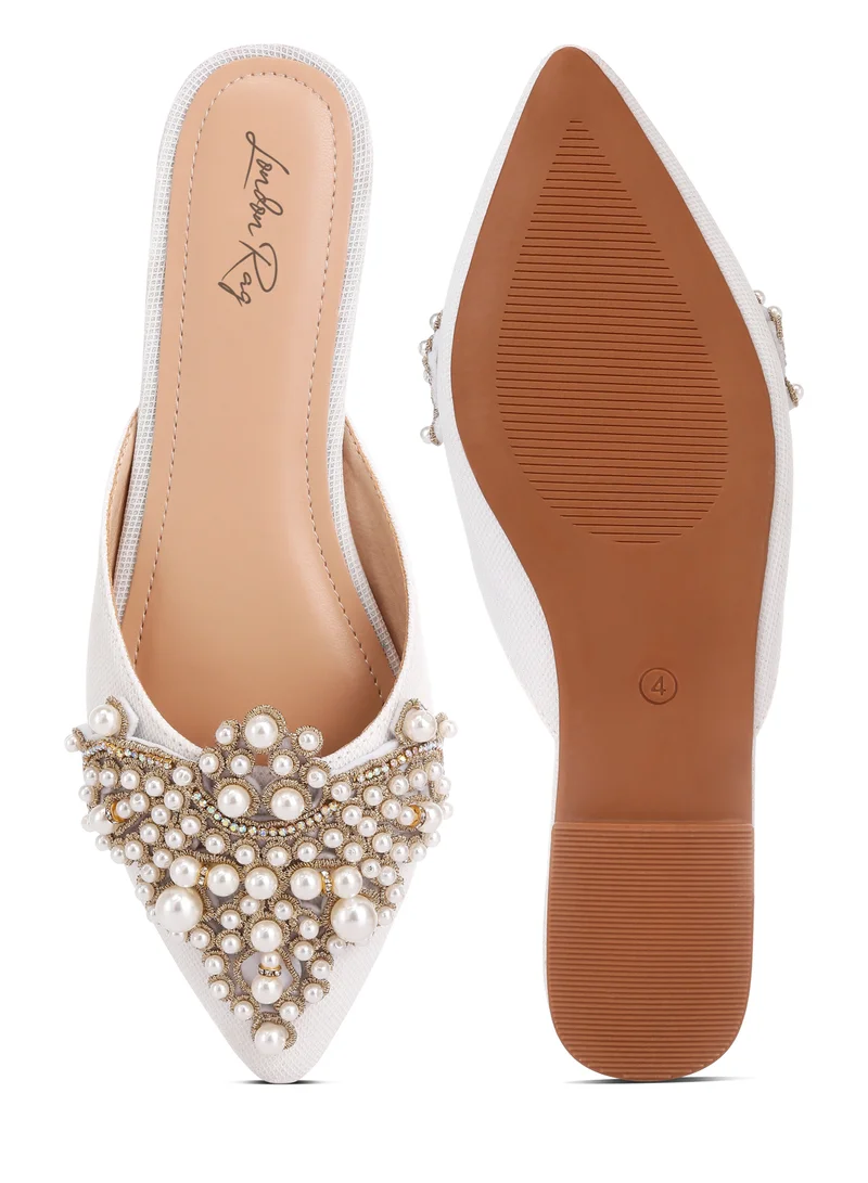 London Rag Embellished delicate pearl Mules in White