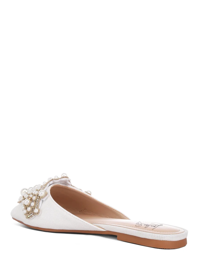 London Rag Embellished delicate pearl Mules in White