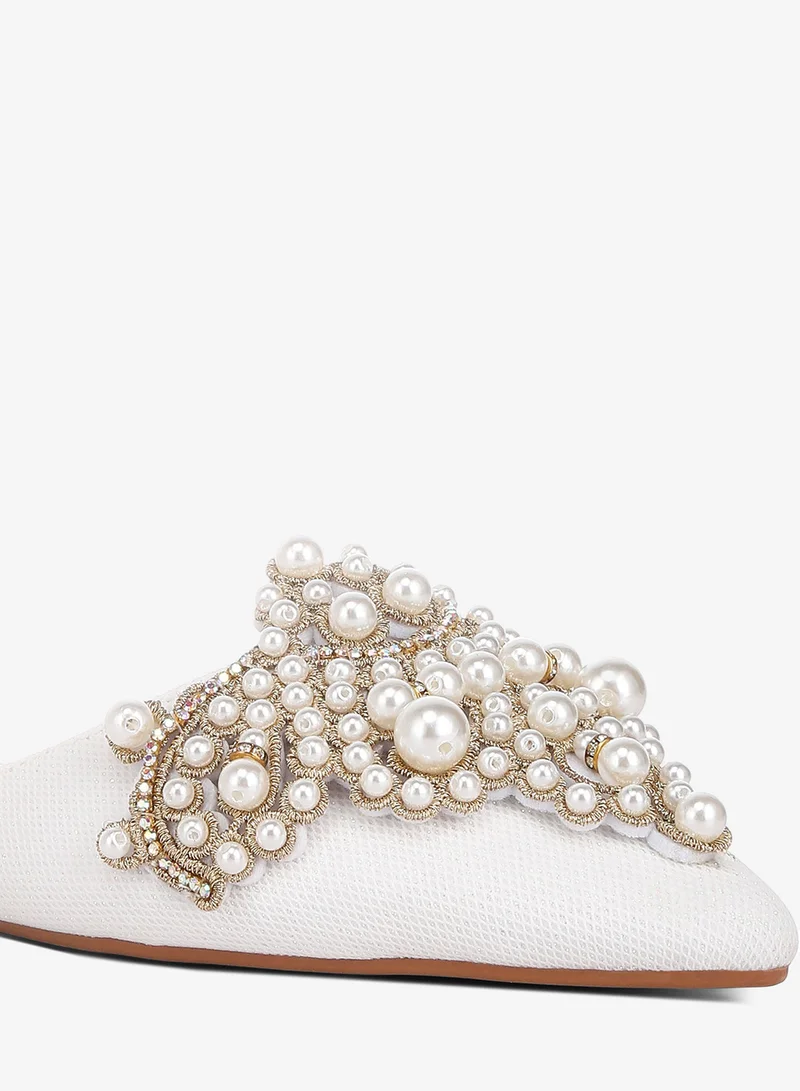 London Rag  Embellished delicate pearl Mules in White for Women | Best Price UAE