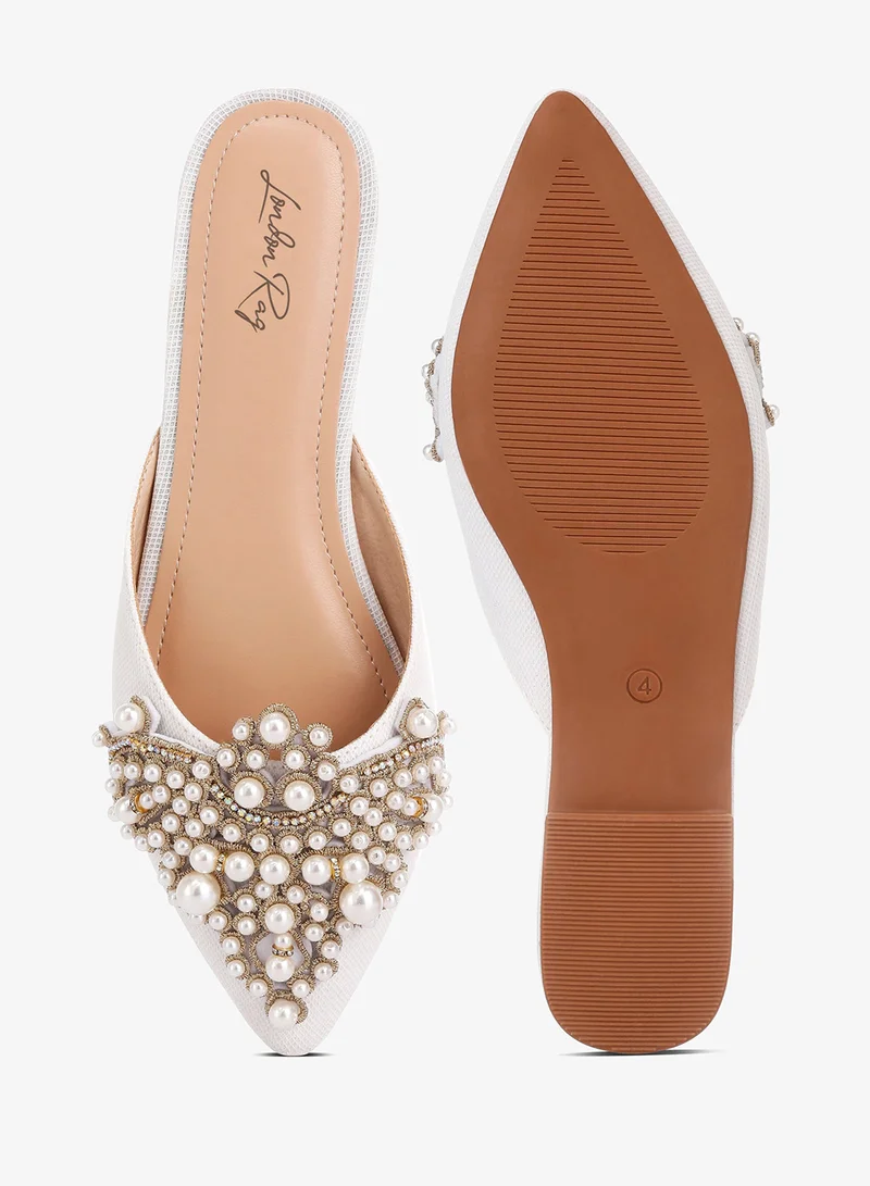 London Rag  Embellished delicate pearl Mules in White for Women | Best Price UAE