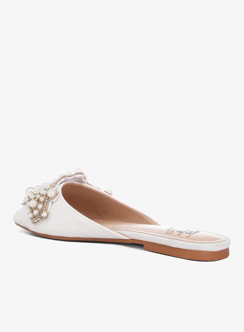 London Rag  Embellished delicate pearl Mules in White for Women | Best Price UAE