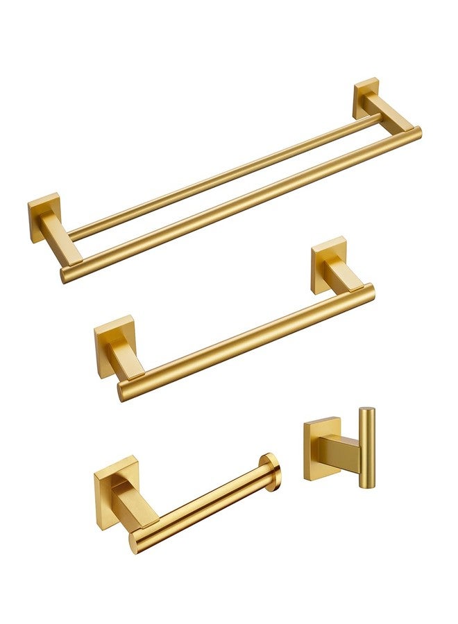 Miyili 4-Pieces Gold Bathroom Accessories Set Bath Hardware Kit - Includes Double Towel Bar, Hand Towel Rack, Toilet Paper Holder, Robe Hook, BS02G4A - Image 1