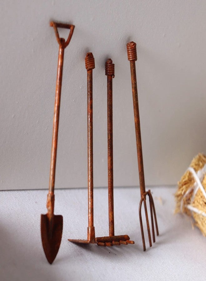 Dilwe Dollhouse Farming Tools, 1:12 Scale Dollhouse Miniature Shovel Hoe and Pitchfork for Garden Landscape, Mini Dollhouse Accessories(4 Tools) - Image 3