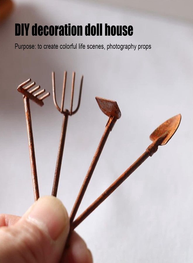 Dilwe Dollhouse Farming Tools, 1:12 Scale Dollhouse Miniature Shovel Hoe and Pitchfork for Garden Landscape, Mini Dollhouse Accessories(4 Tools) - Image 2