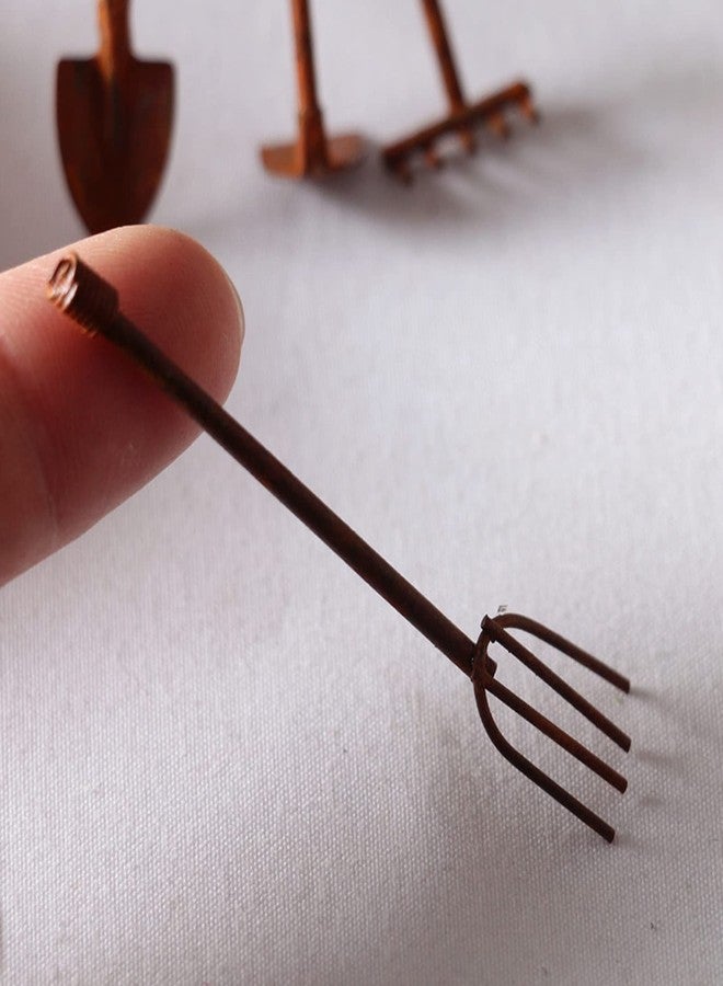 Dilwe Dollhouse Farming Tools, 1:12 Scale Dollhouse Miniature Shovel Hoe and Pitchfork for Garden Landscape, Mini Dollhouse Accessories(4 Tools) - Image 5