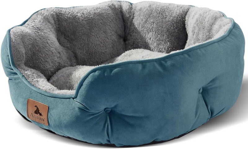 Asvin Medium Dog Bed for Medium Dogs, Large Cat Beds for Indoor Cats, Pet Bed for Puppy and Kitty, Extra Soft & Machine Washable with Anti-Slip & Water-Resistant Oxford Bottom, Teal, 25 inches - Image 1