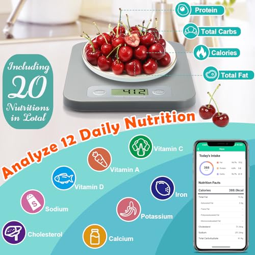 URAMAZ Smart Food Scale for Calorie Counting, Digital Food Scale with Nutritional Calculator, Bluetooth Food Weight Scale for Weight Loss, Diabetics, Macro, Diet, Baking 3g-5kg, 0.1oz - Image 2
