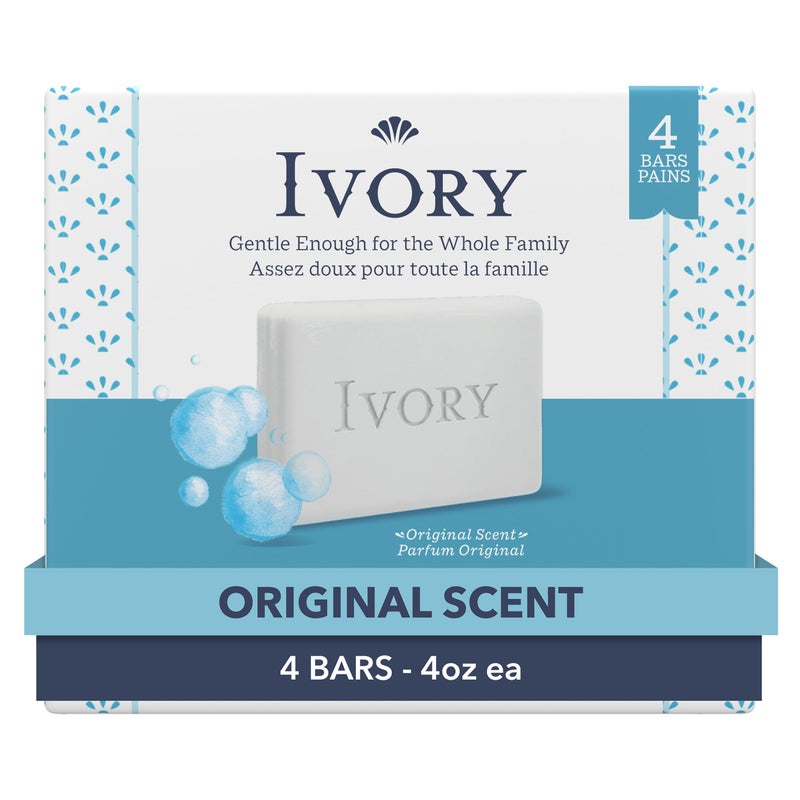 Ivory Gentle Bath Bar Soap, Designed for Whole Family, 99.44% Pure Formula with Plant-Based Cleansers, Made Without Heavy Perfumes, Parabens or Phthalates, Original Scent, 4.0 oz (4 Count) - Image 1