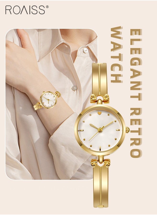 roaiss - Women's Gold Bracelet Quartz Watch, Analog Display Round White Dial Watch, Waterproof Retro Watch as Gift for Women - Image 1
