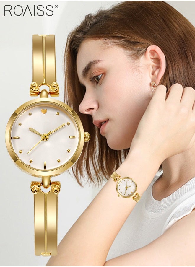 roaiss - Women's Gold Bracelet Quartz Watch, Analog Display Round White Dial Watch, Waterproof Retro Watch as Gift for Women - Image 1