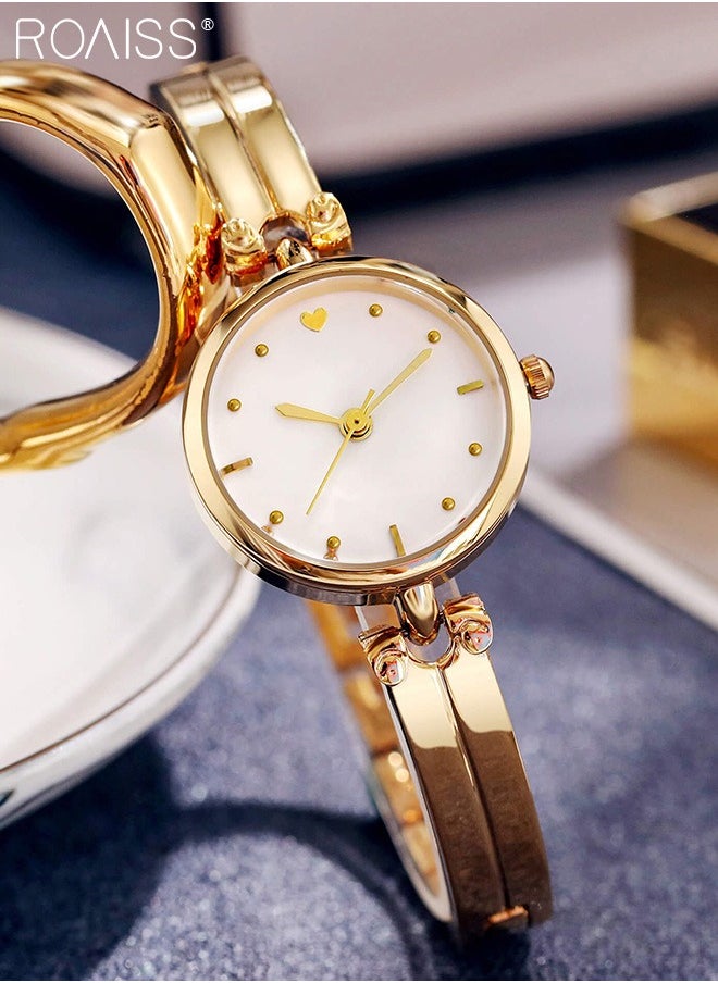 roaiss - Women's Gold Bracelet Quartz Watch, Analog Display Round White Dial Watch, Waterproof Retro Watch as Gift for Women - Image 1