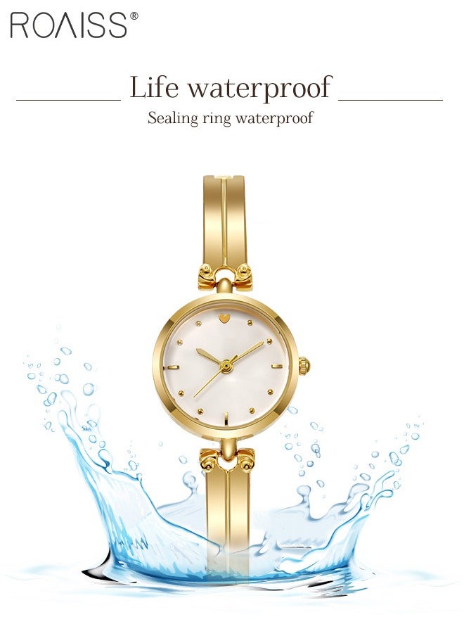 roaiss - Women's Gold Bracelet Quartz Watch, Analog Display Round White Dial Watch, Waterproof Retro Watch as Gift for Women - Image 1