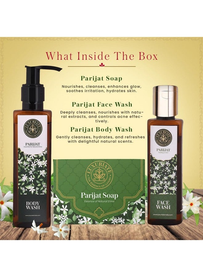 LUXURIATE Parijat Body Care Gift Set Box 3PC - Soap, Body Wash, Face Wash Gift for Sister | Gift for Diwali | Gift for Wedding | Gift for Women - Image 2