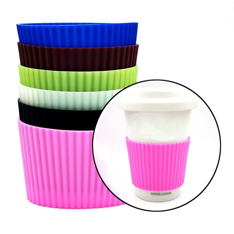 Teensery 6 Pcs Coffee Cup Sleeves Silicone Glass Bottle Protector Cover Nonslip Tea Cup Mug Sleeves