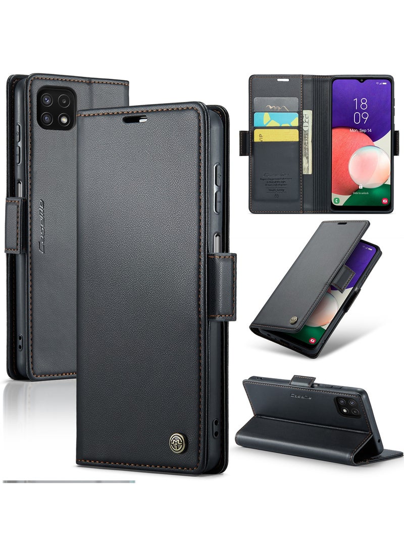 Phone Case for Samsung Galaxy A22 5G / A22S 5G Anti-scratch Leather Kickstand Card Slot Money Pocket Black - Image 1