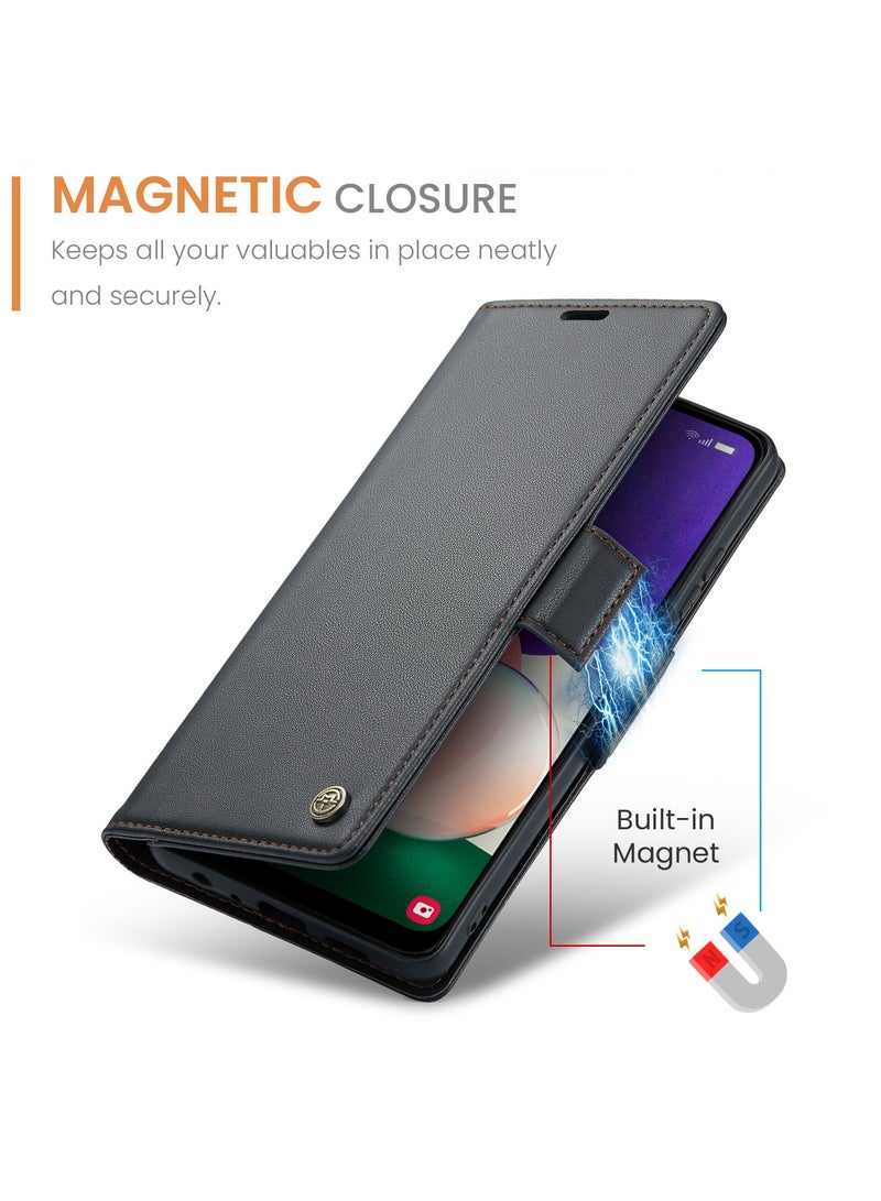 Phone Case for Samsung Galaxy A22 5G / A22S 5G Anti-scratch Leather Kickstand Card Slot Money Pocket Black - Image 3
