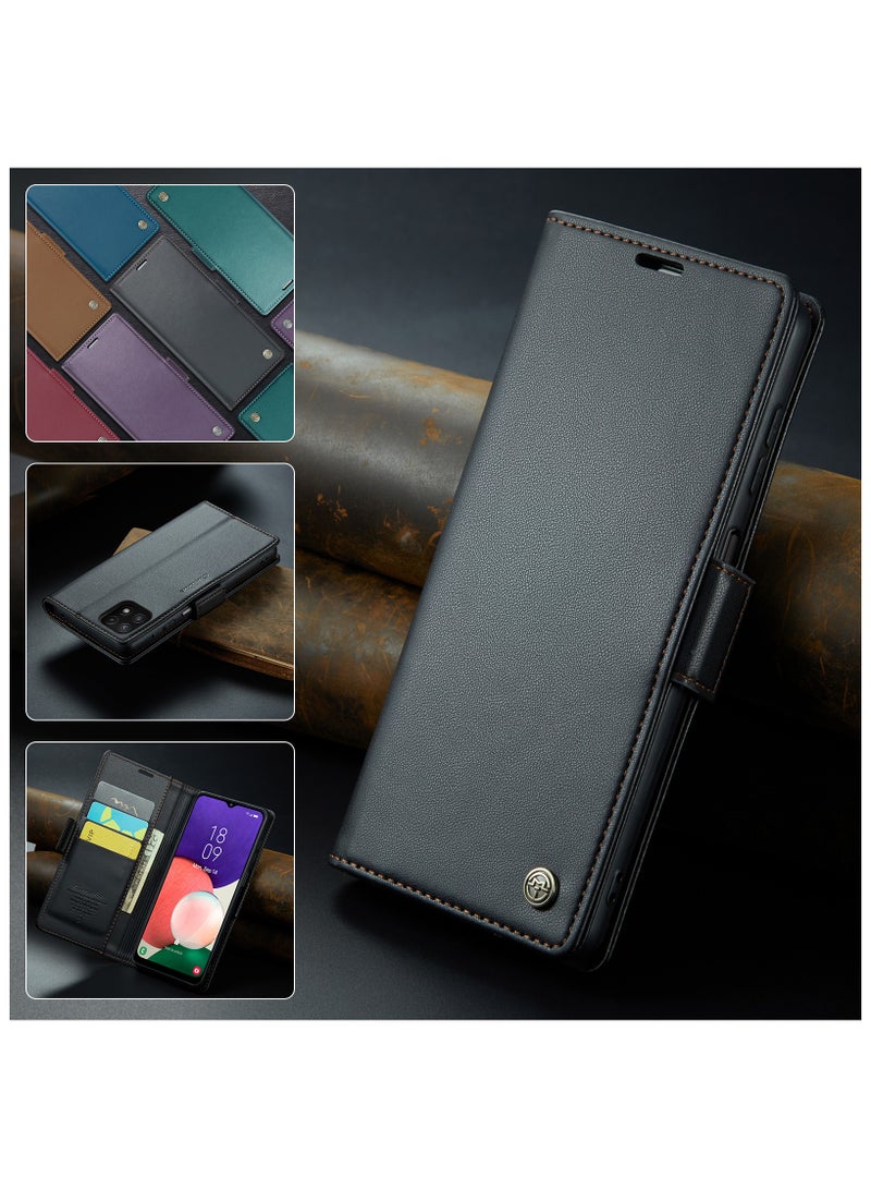 Phone Case for Samsung Galaxy A22 5G / A22S 5G Anti-scratch Leather Kickstand Card Slot Money Pocket Black - Image 4