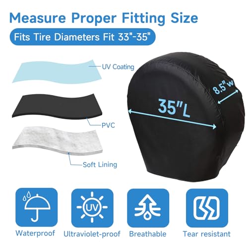 VINPATIO RV Tire Covers 4 Pack, Waterproof Thickening Leather Tire Cover for RV Wheel Trailer Camper, Universal Fits Tire Diameters 33-35 inches, Black - Image 2