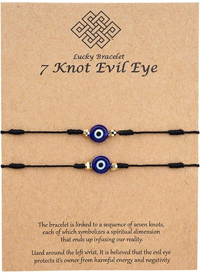 VIUJUH Evil Eye 7 Knot Bracelet with Hand Painted Evil Eye on a Hand Woven Adjustable Bracelet String Amulet for Women Men (Black) - Image 1