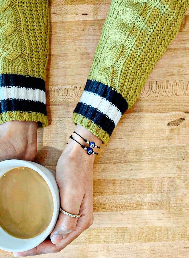 VIUJUH Evil Eye 7 Knot Bracelet with Hand Painted Evil Eye on a Hand Woven Adjustable Bracelet String Amulet for Women Men (Black) - Image 4