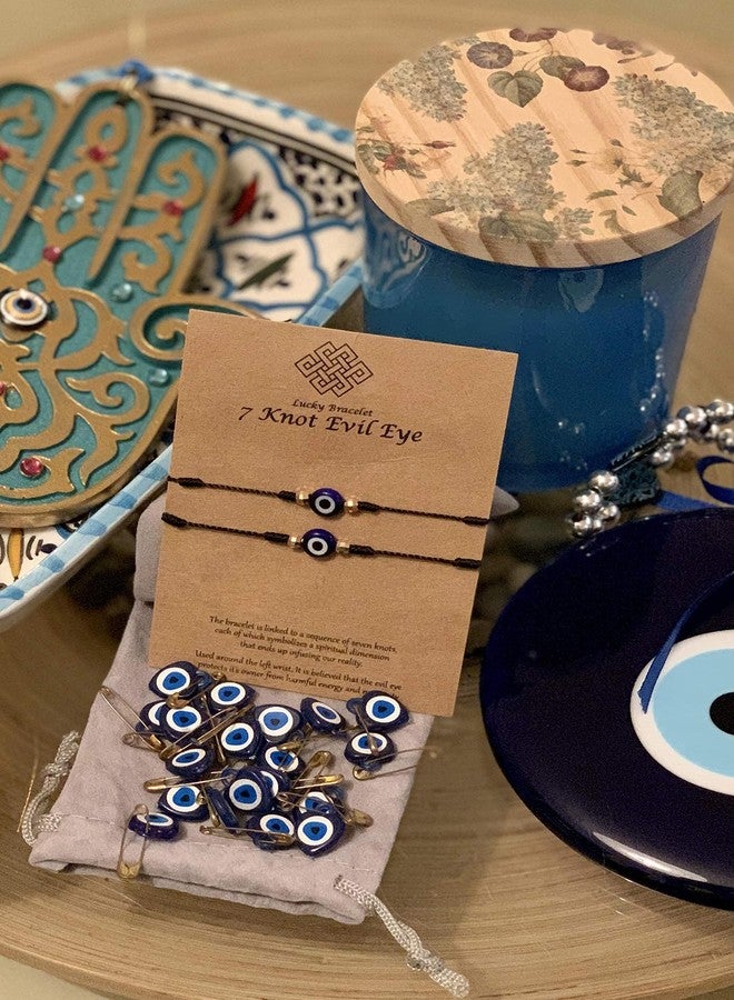 VIUJUH Evil Eye 7 Knot Bracelet with Hand Painted Evil Eye on a Hand Woven Adjustable Bracelet String Amulet for Women Men (Black) - Image 2