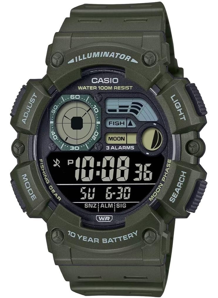 Casio Men's Digital Fishing Watch – Green Dial, Black Resin Strap - Image 1