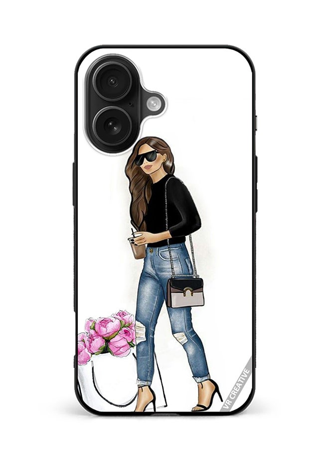 Protective Case Cover For Apple iPhone 16 Stylish Walking Girl Design Multicolour